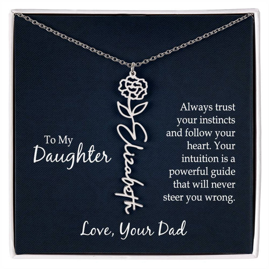 Flower Birth Month Name Necklace - To My Daughter