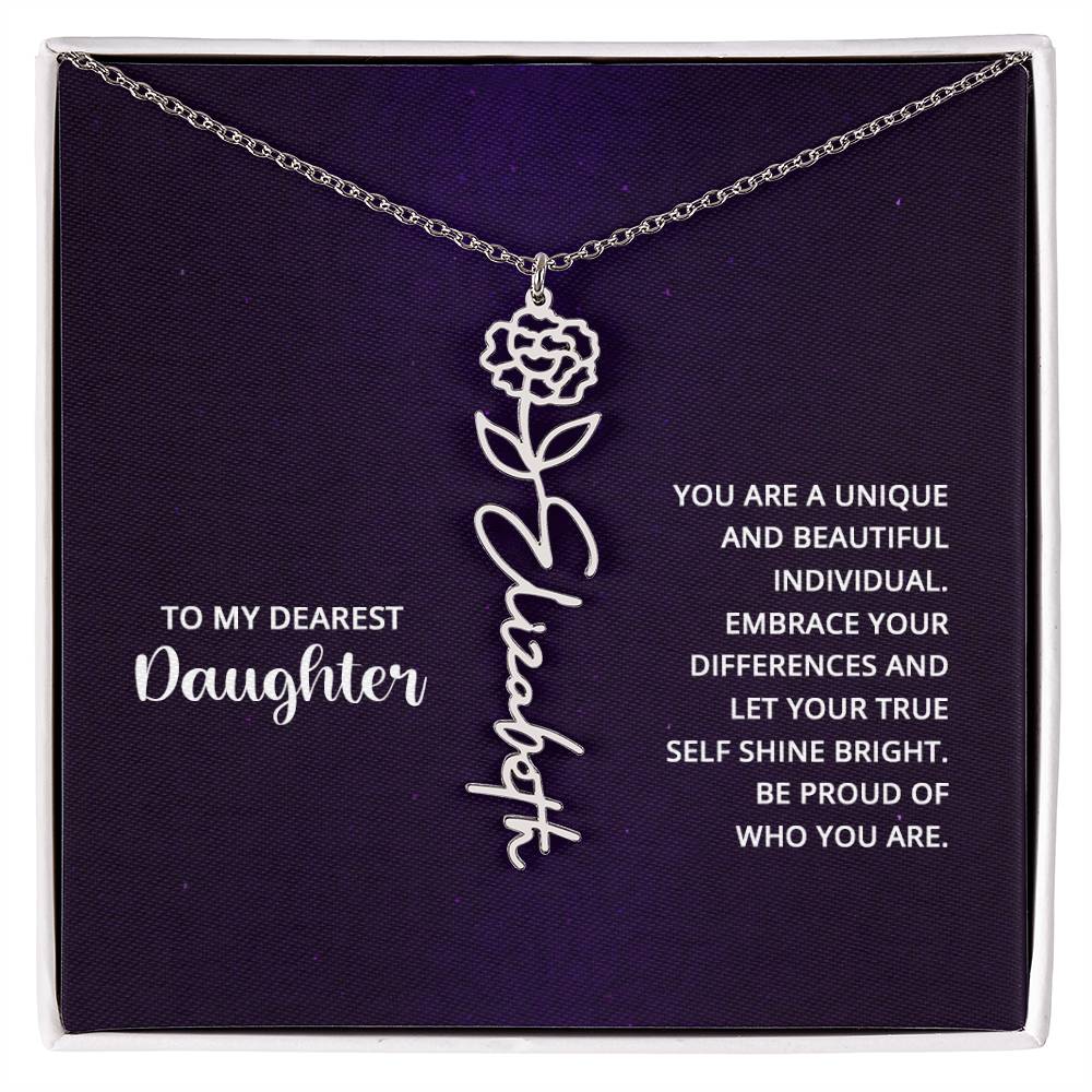 Flower Birth Month Name Necklace - To My Daughter