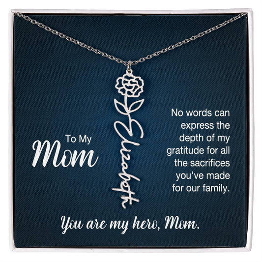 Flower Birth Month Name Necklace - My Mom, You Are My Hero