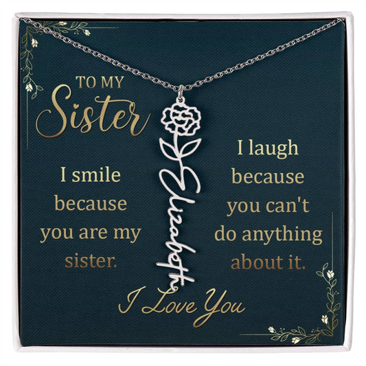 Flower Birth Month Name Necklace - To My Sister