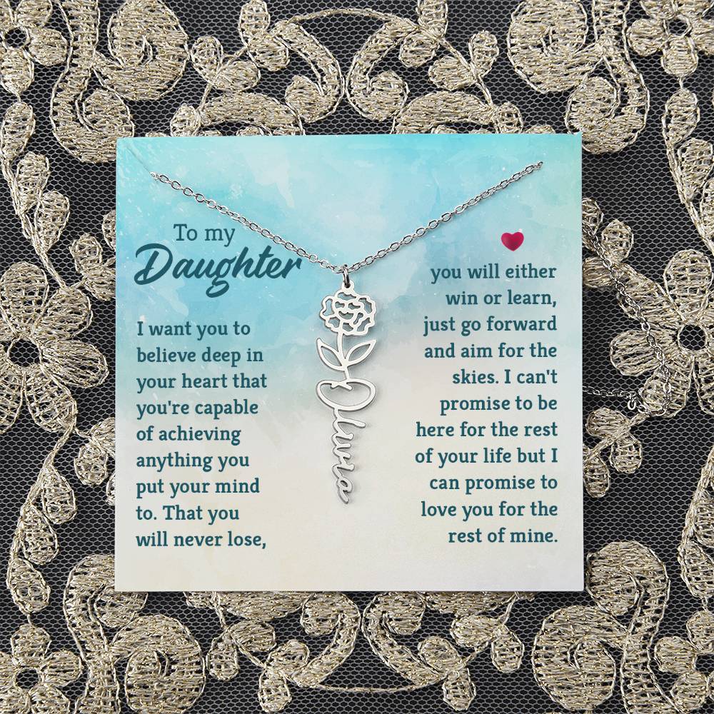 Flower Birth Month Name Necklace - To Daughter