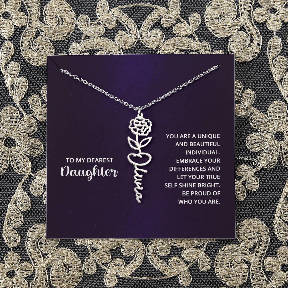 Flower Birth Month Name Necklace - To My Daughter