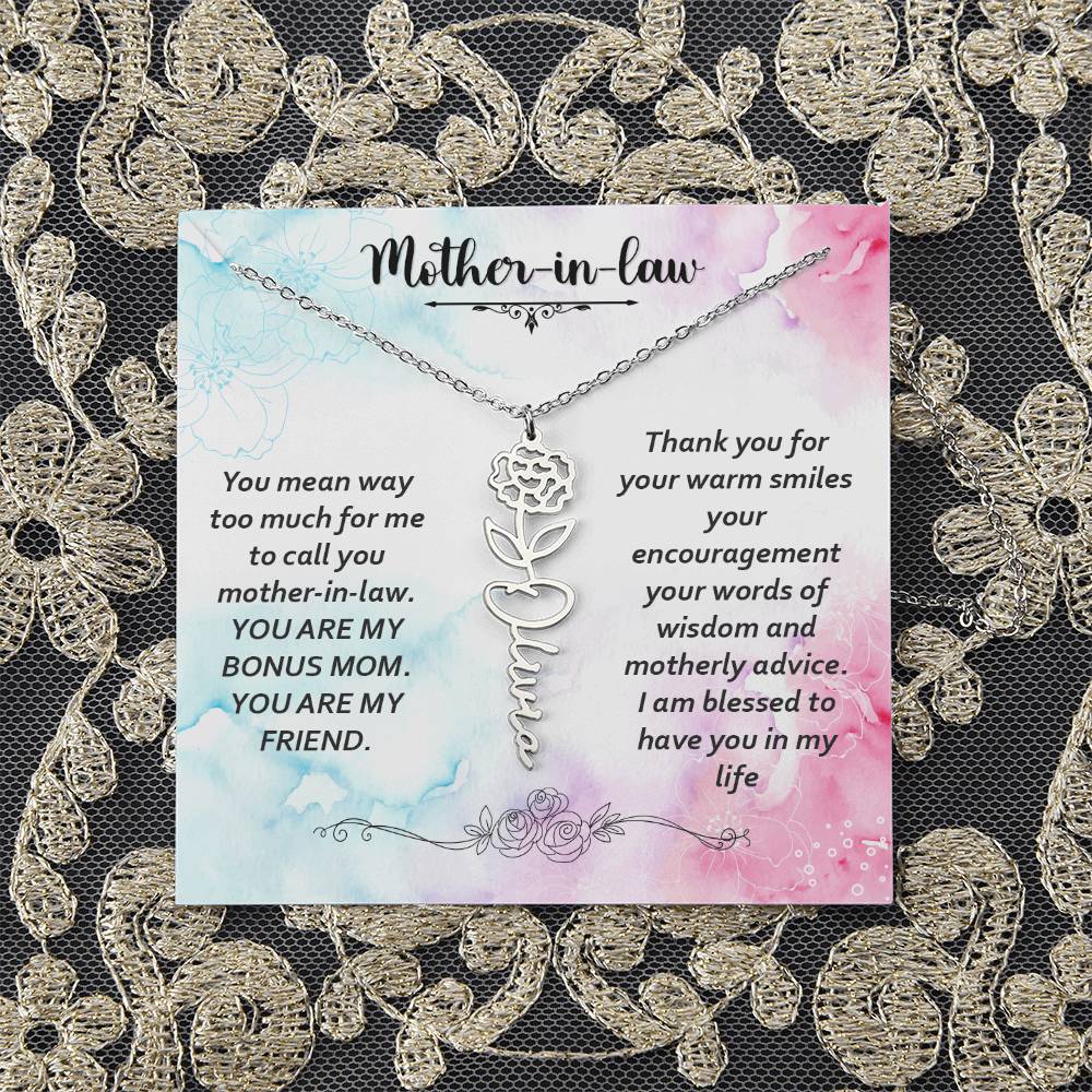 Flower Birth Month Name Necklace - Mother In Law