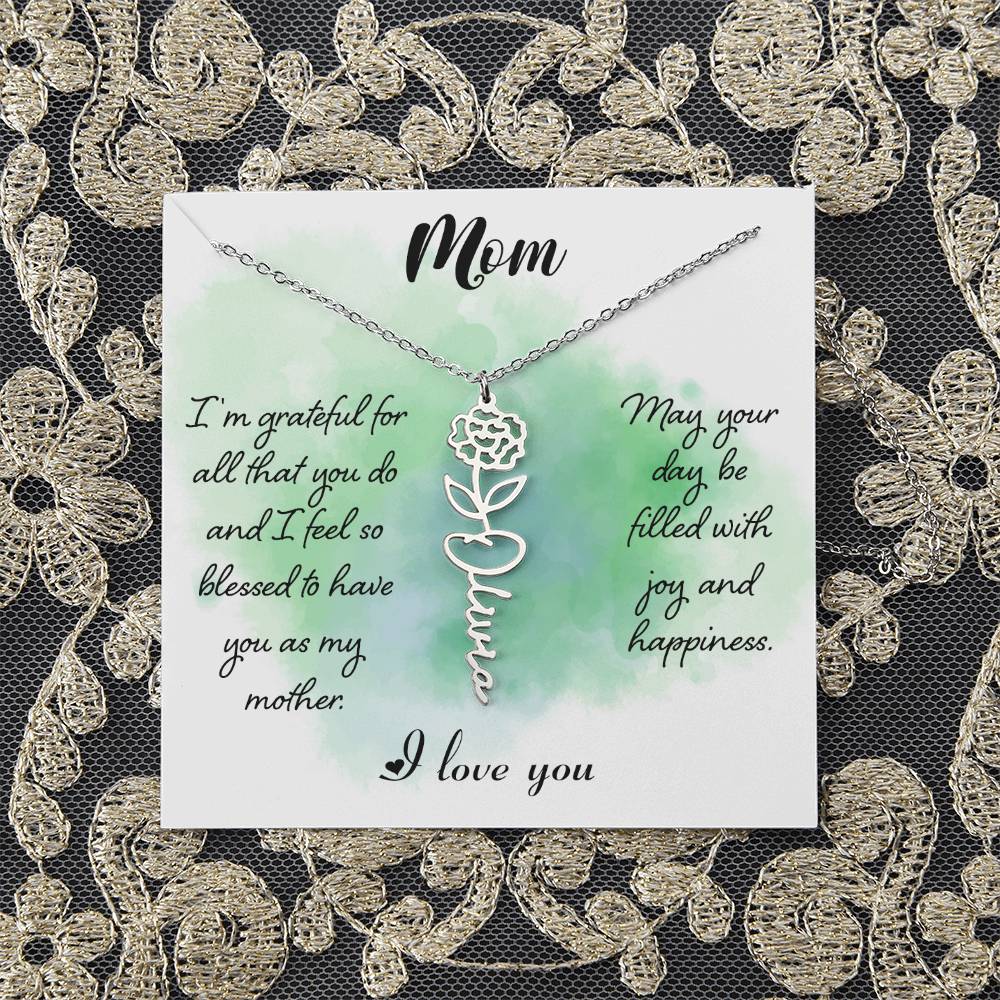 Flower Birth Month Name Necklace - To Mom