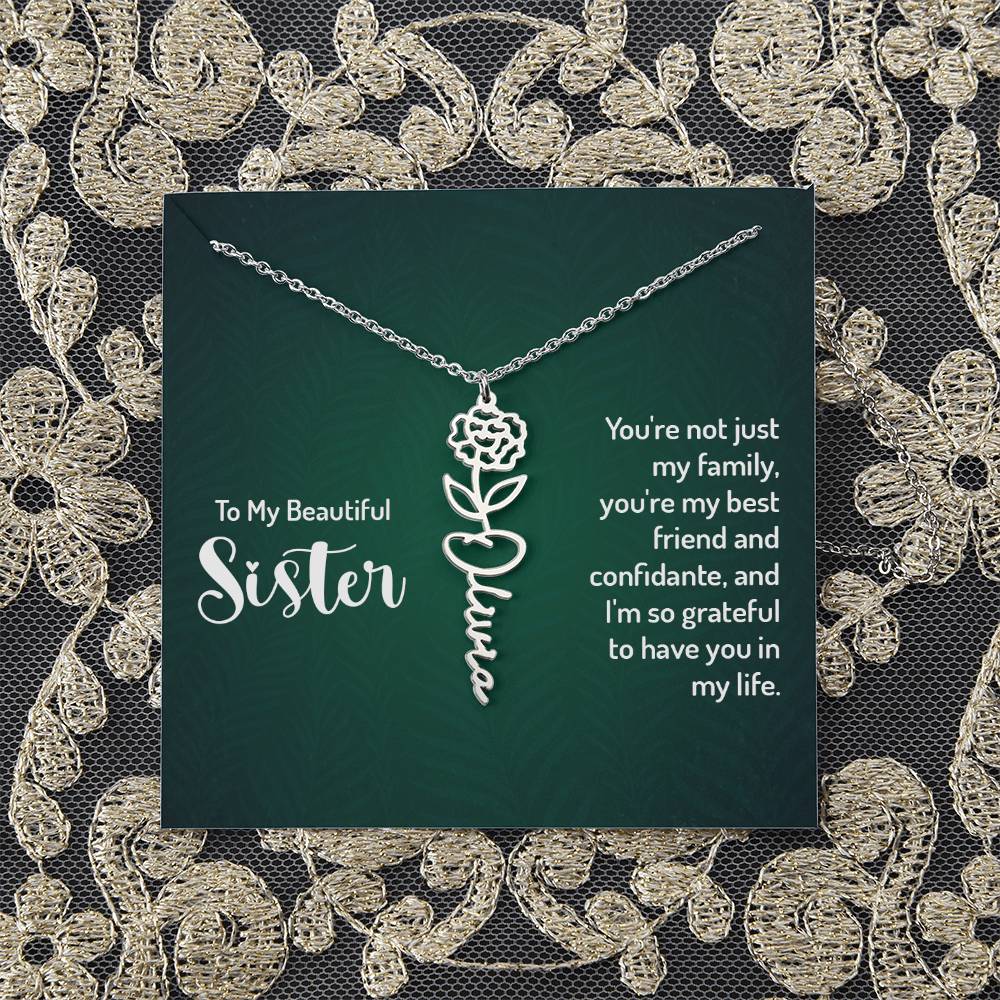 Flower Birth Month Name Necklace - To My Beautiful Sister