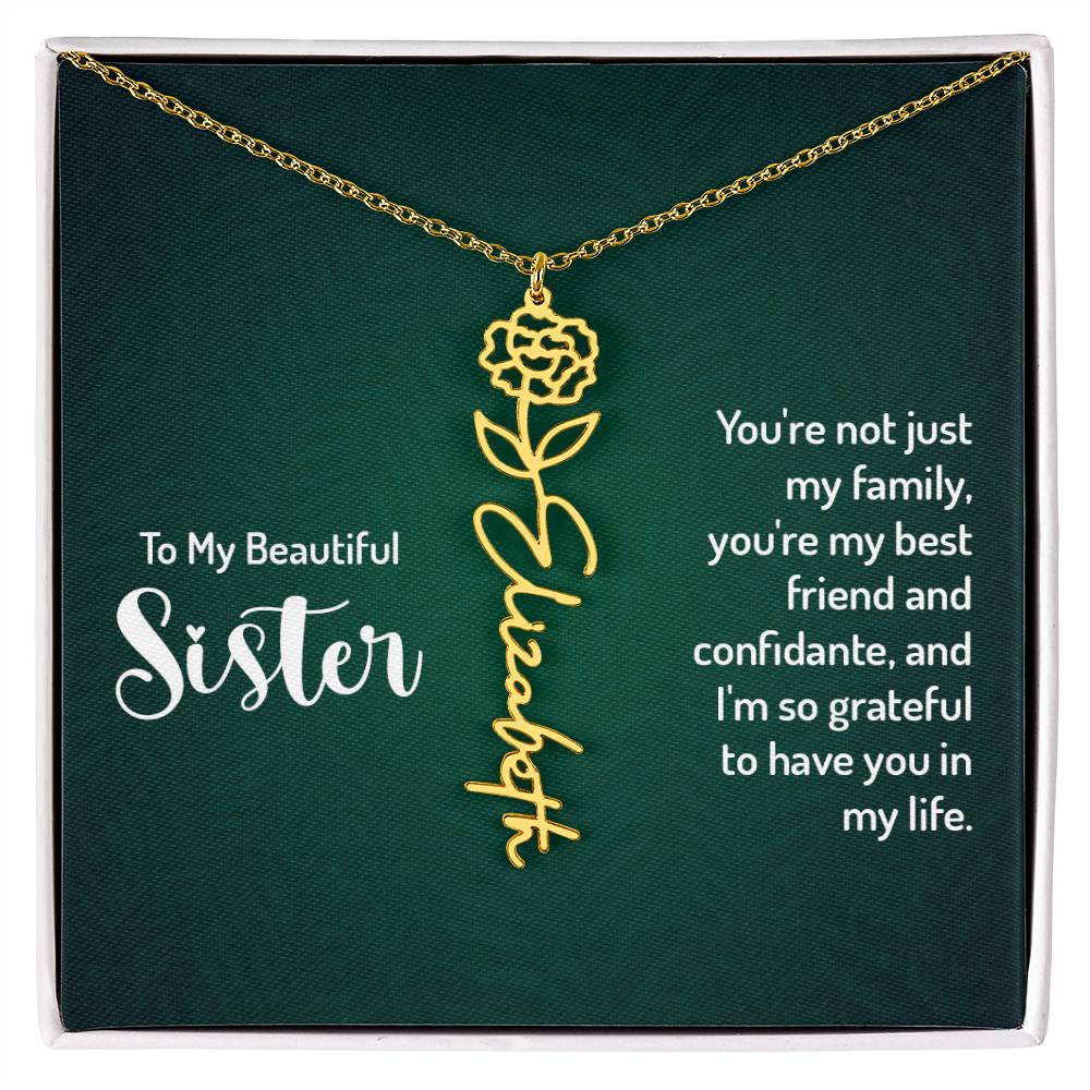 Flower Birth Month Name Necklace - To My Beautiful Sister