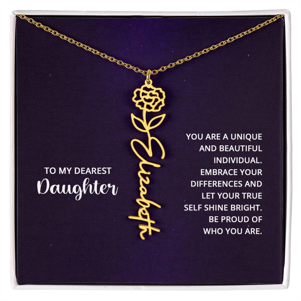 Flower Birth Month Name Necklace - To My Daughter