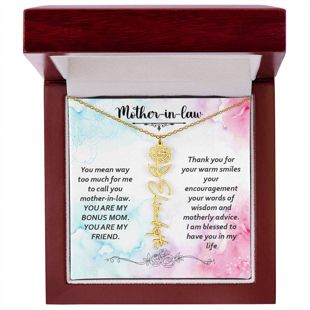 Flower Birth Month Name Necklace - Mother In Law