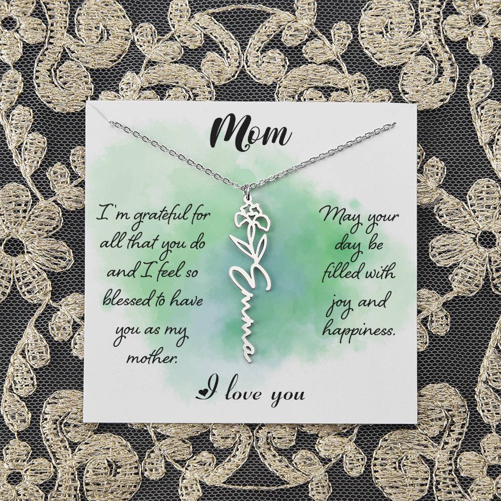 Flower Birth Month Name Necklace - To Mom