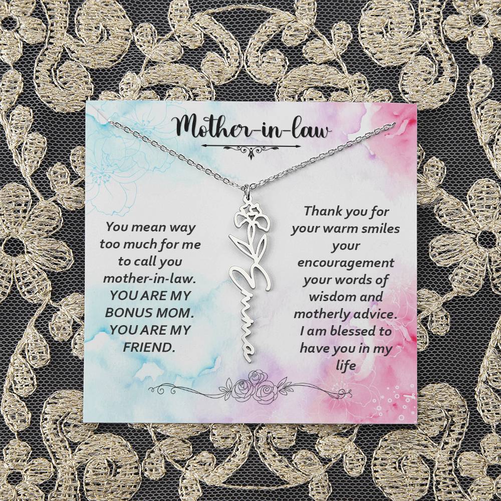 Flower Birth Month Name Necklace - Mother In Law