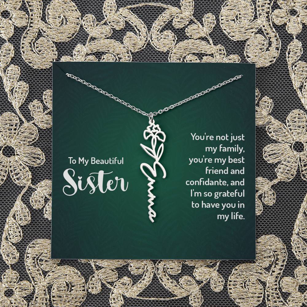 Flower Birth Month Name Necklace - To My Beautiful Sister