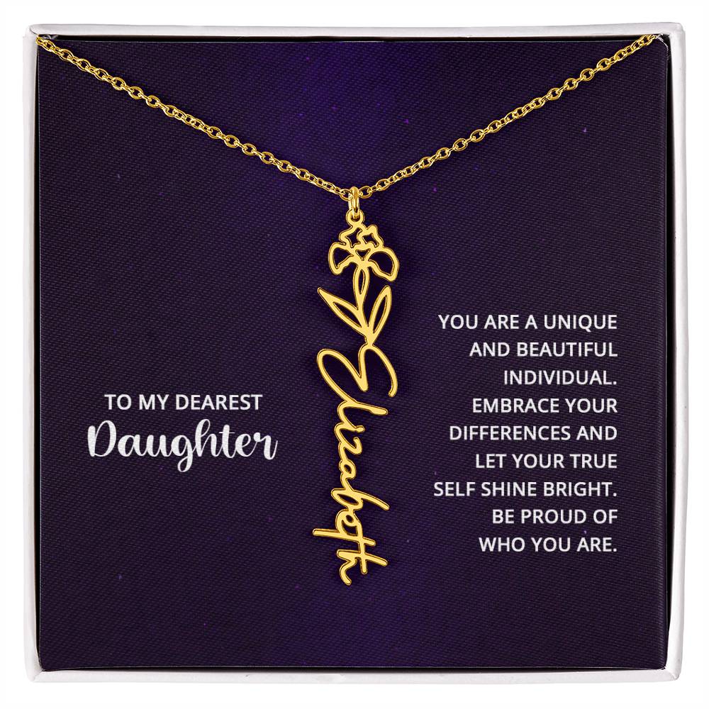 Flower Birth Month Name Necklace - To My Daughter