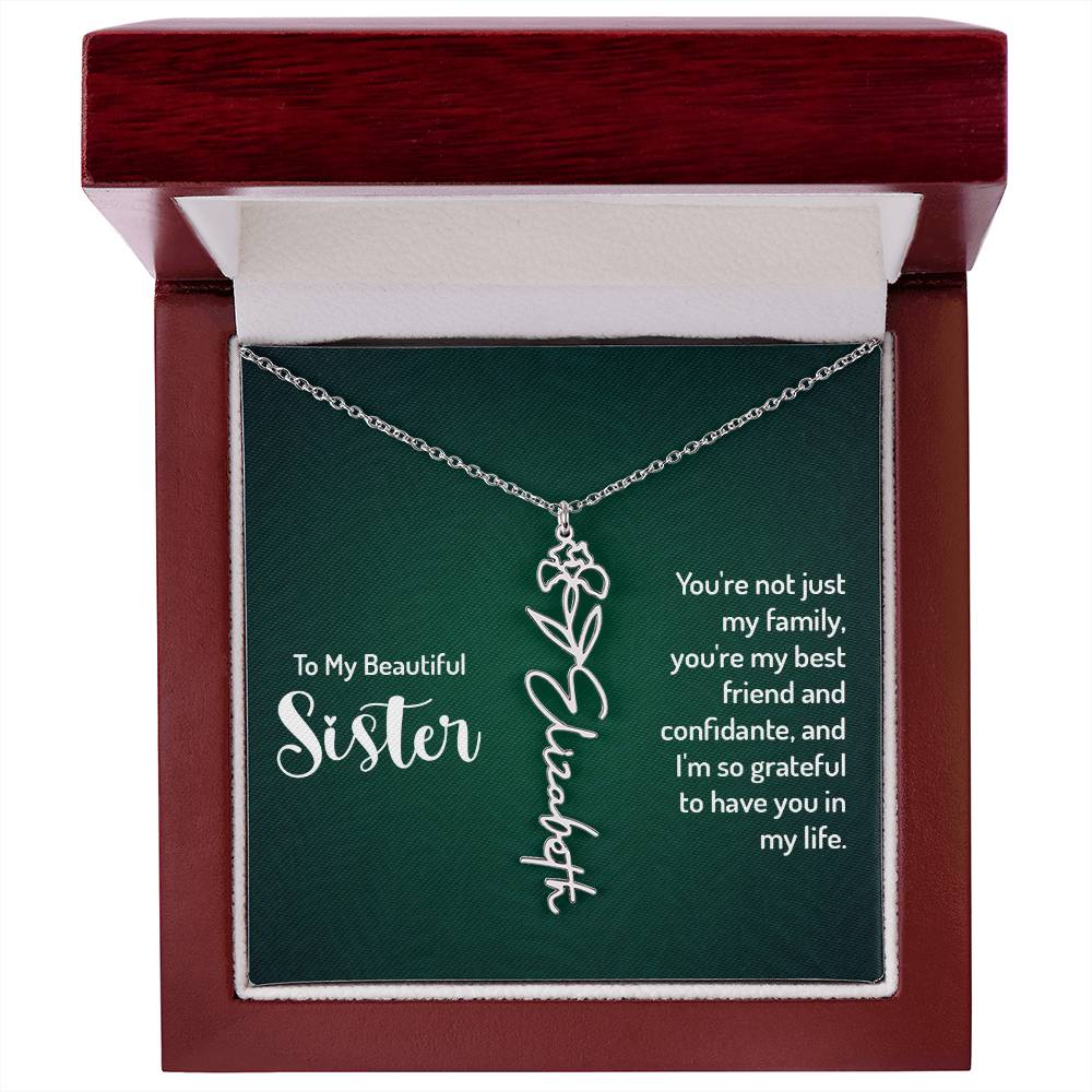 Flower Birth Month Name Necklace - To My Beautiful Sister