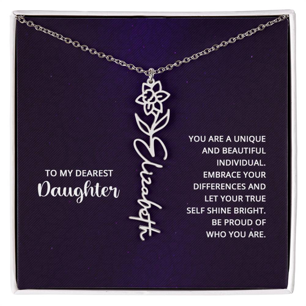 Flower Birth Month Name Necklace - To My Daughter