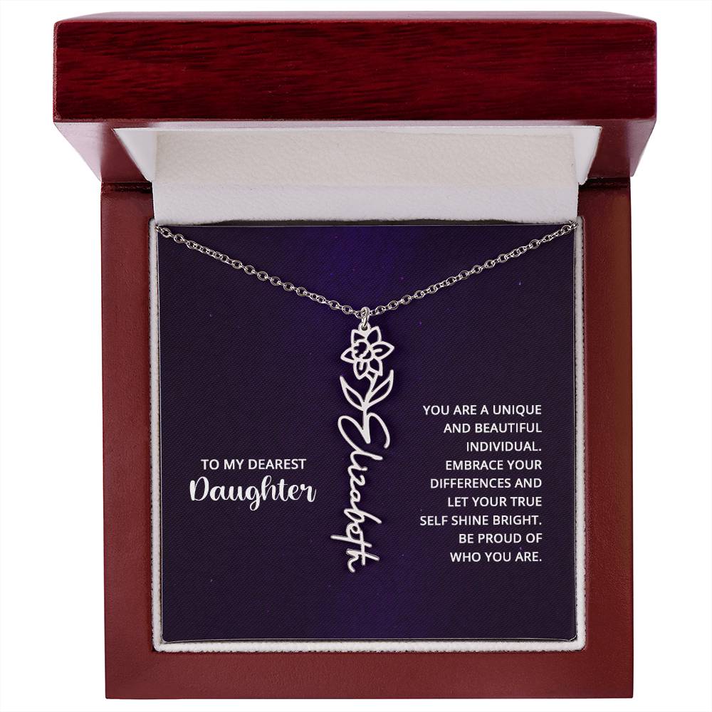 Flower Birth Month Name Necklace - To My Daughter