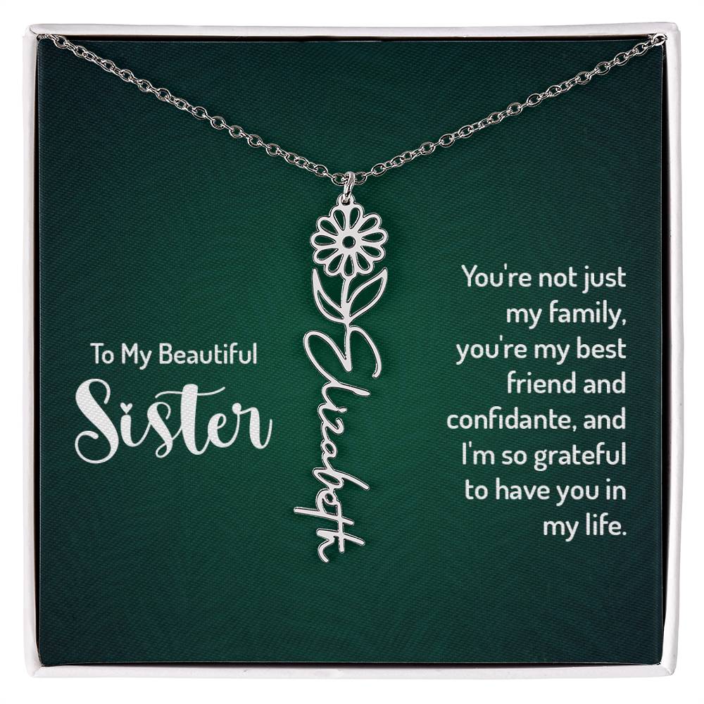 Flower Birth Month Name Necklace - To My Beautiful Sister