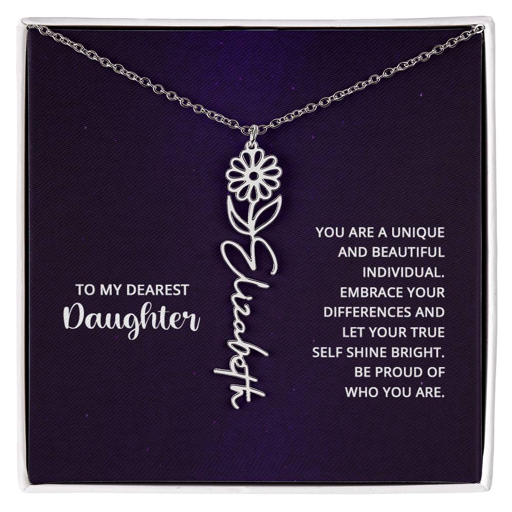 Flower Birth Month Name Necklace - To My Daughter