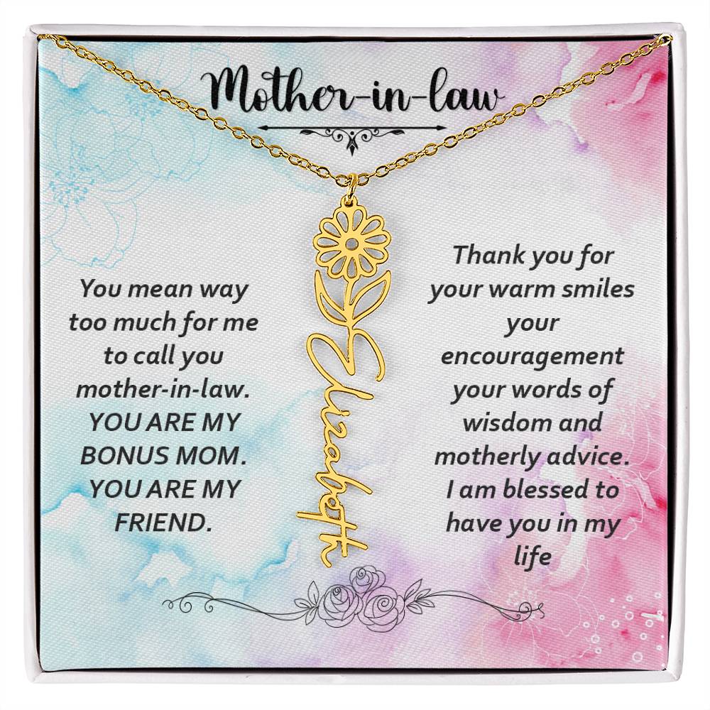 Flower Birth Month Name Necklace - Mother In Law