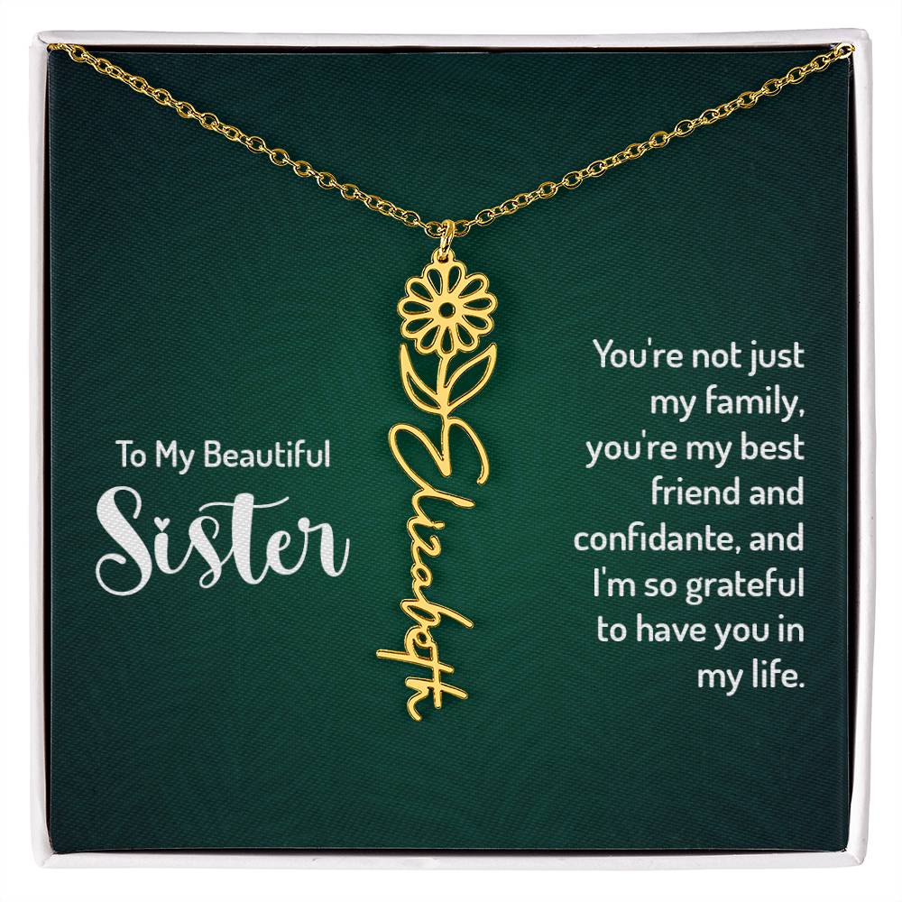 Flower Birth Month Name Necklace - To My Beautiful Sister