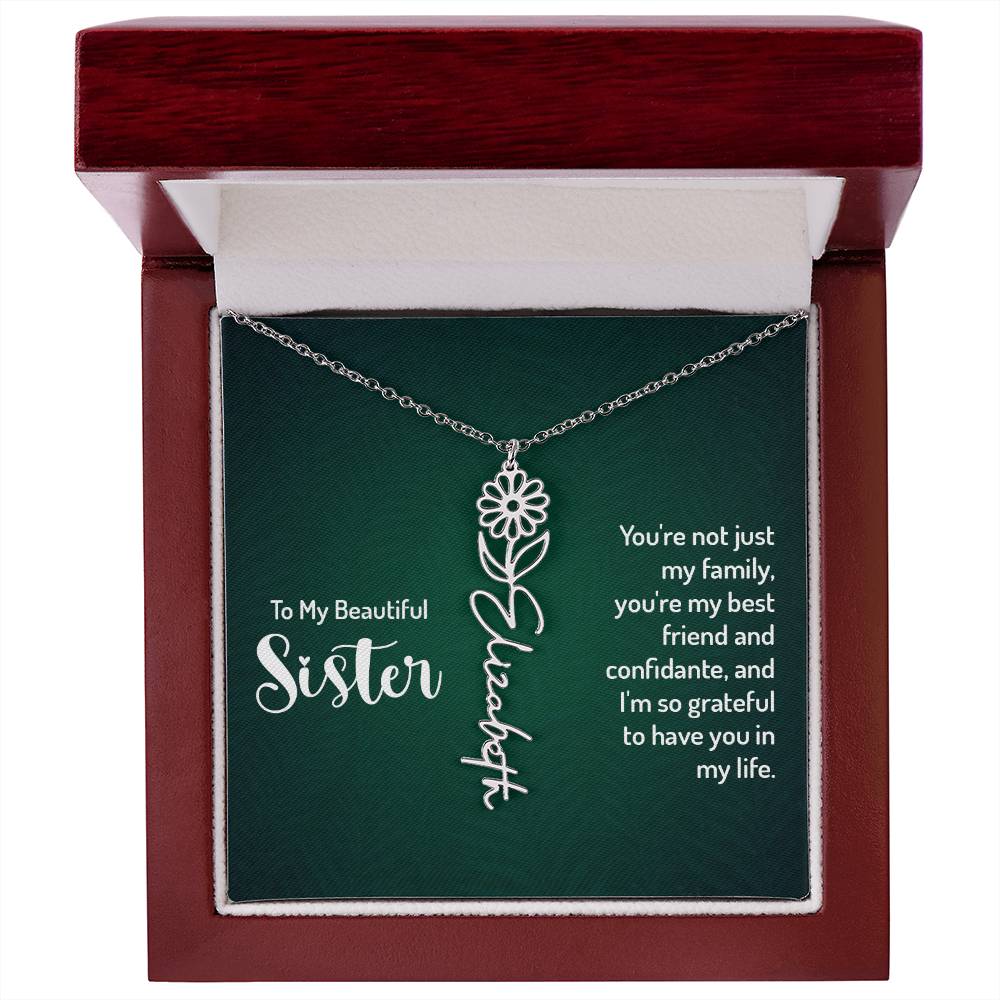 Flower Birth Month Name Necklace - To My Beautiful Sister