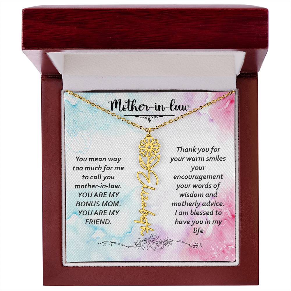 Flower Birth Month Name Necklace - Mother In Law