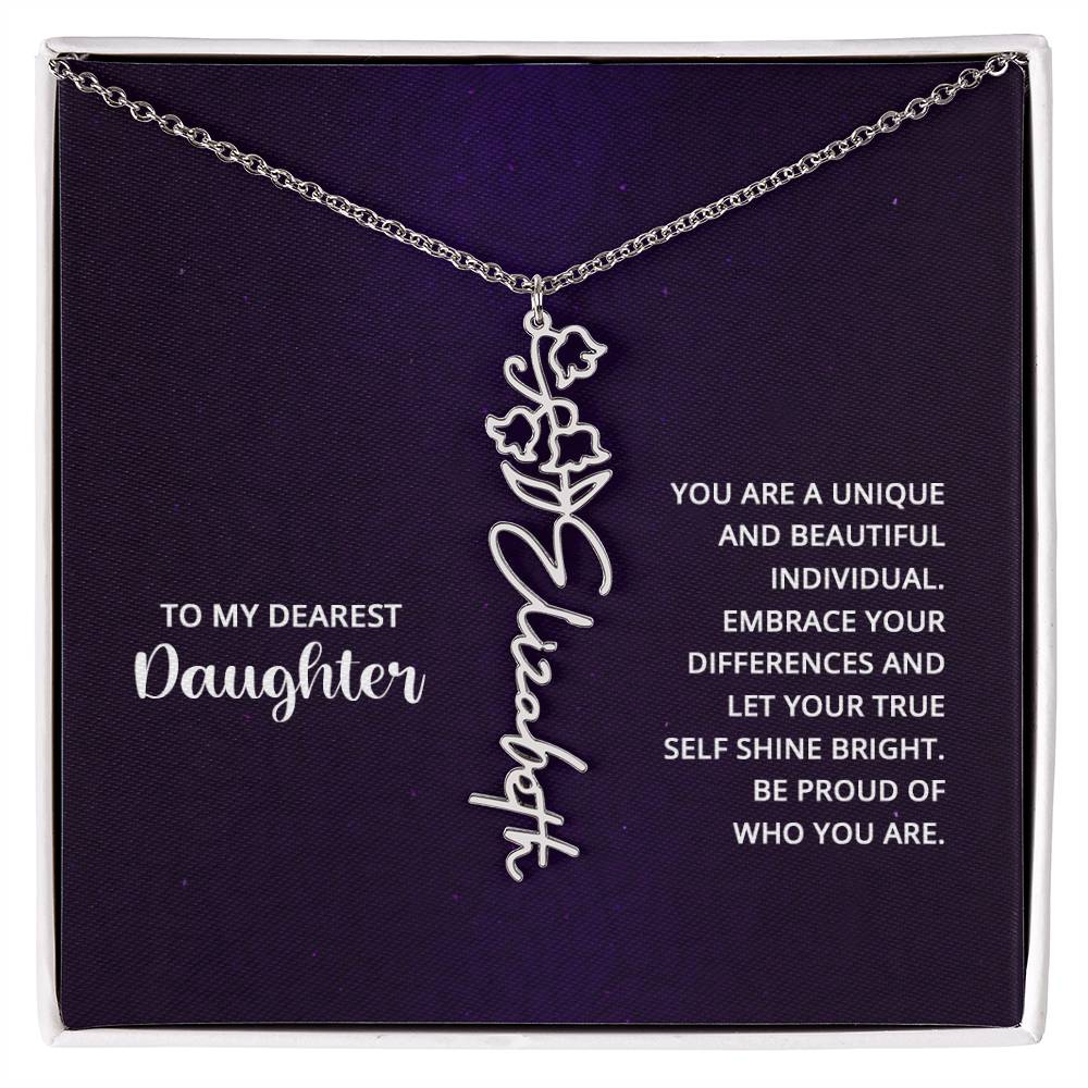 Flower Birth Month Name Necklace - To My Daughter