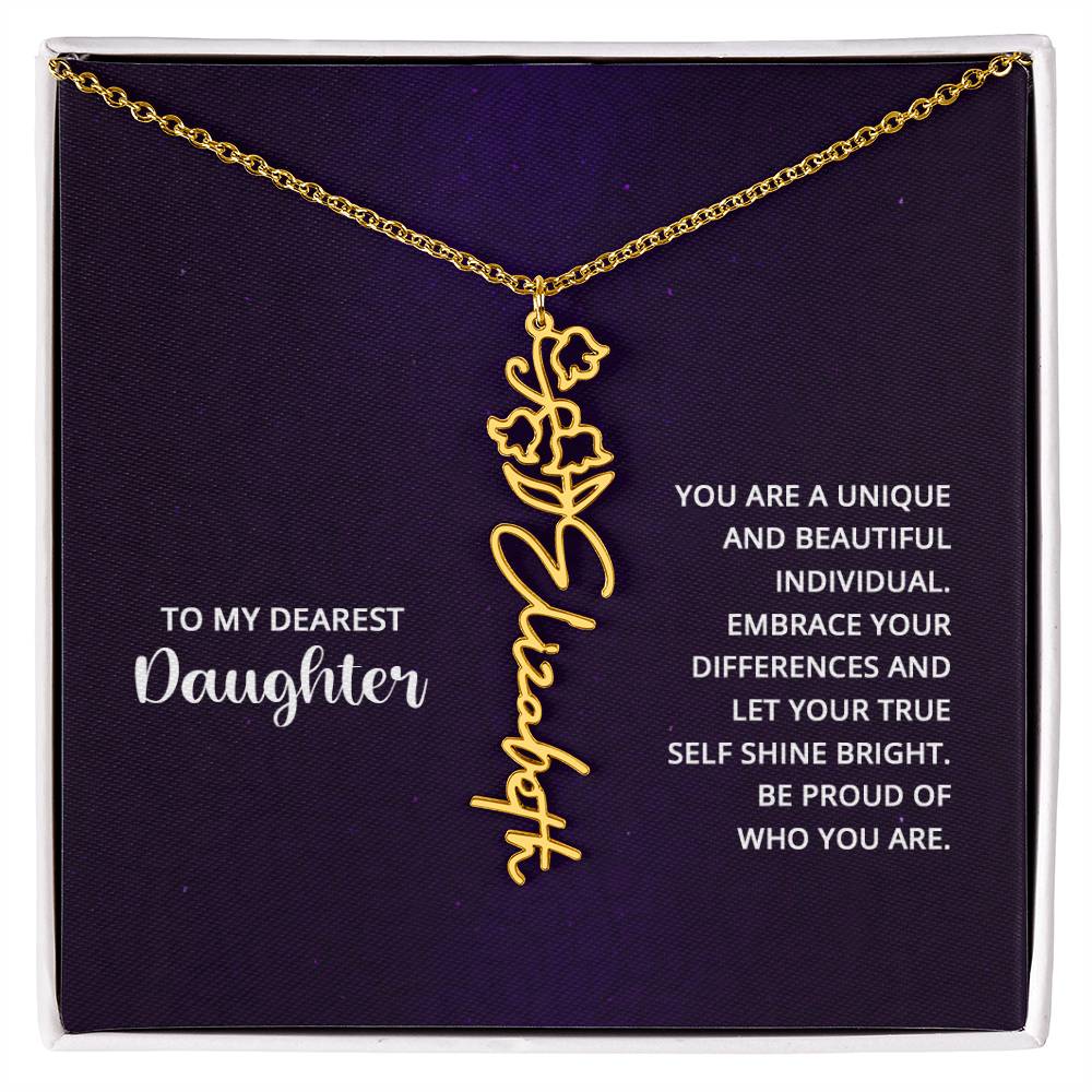 Flower Birth Month Name Necklace - To My Daughter