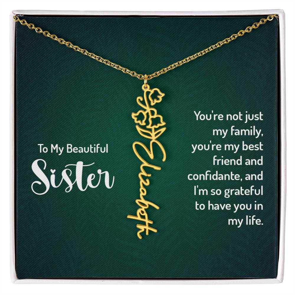 Flower Birth Month Name Necklace - To My Beautiful Sister