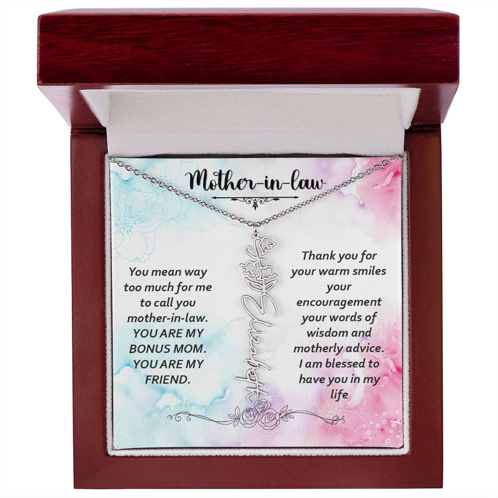 Flower Birth Month Name Necklace - Mother In Law