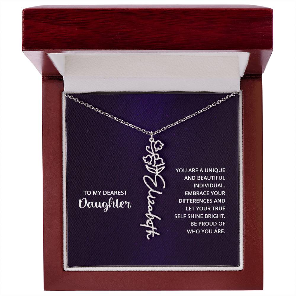 Flower Birth Month Name Necklace - To My Daughter