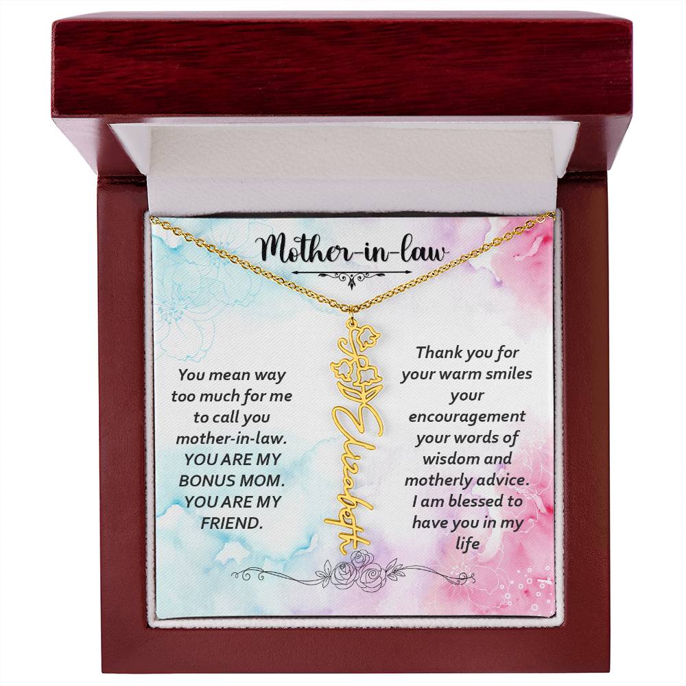 Flower Birth Month Name Necklace - Mother In Law