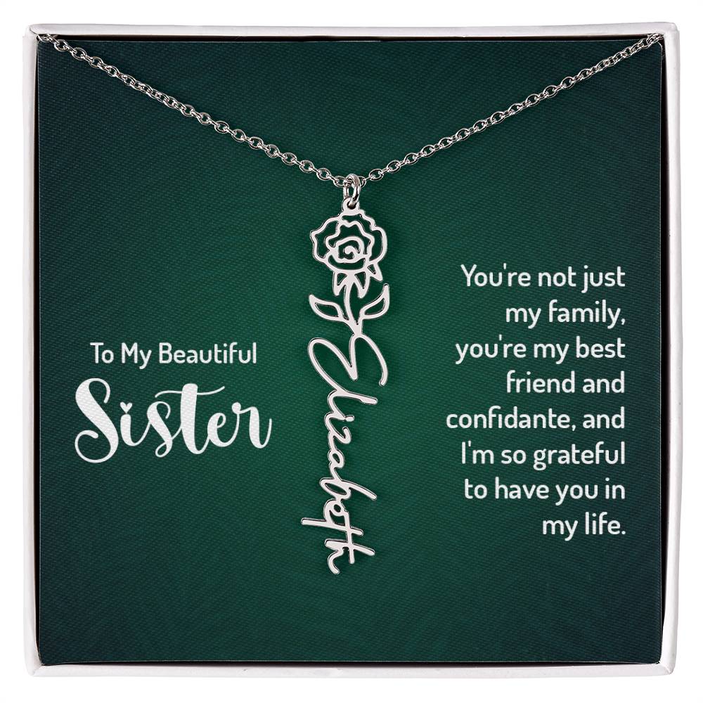 Flower Birth Month Name Necklace - To My Beautiful Sister