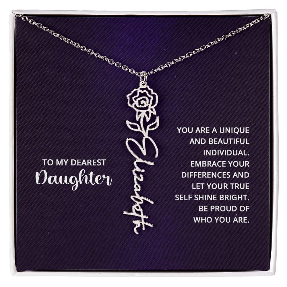 Flower Birth Month Name Necklace - To My Daughter