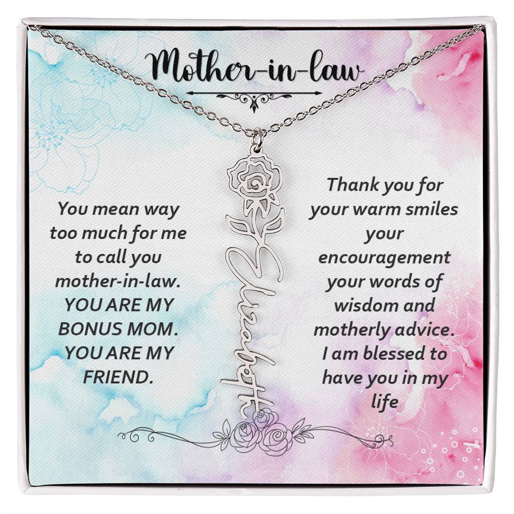 Flower Birth Month Name Necklace - Mother In Law