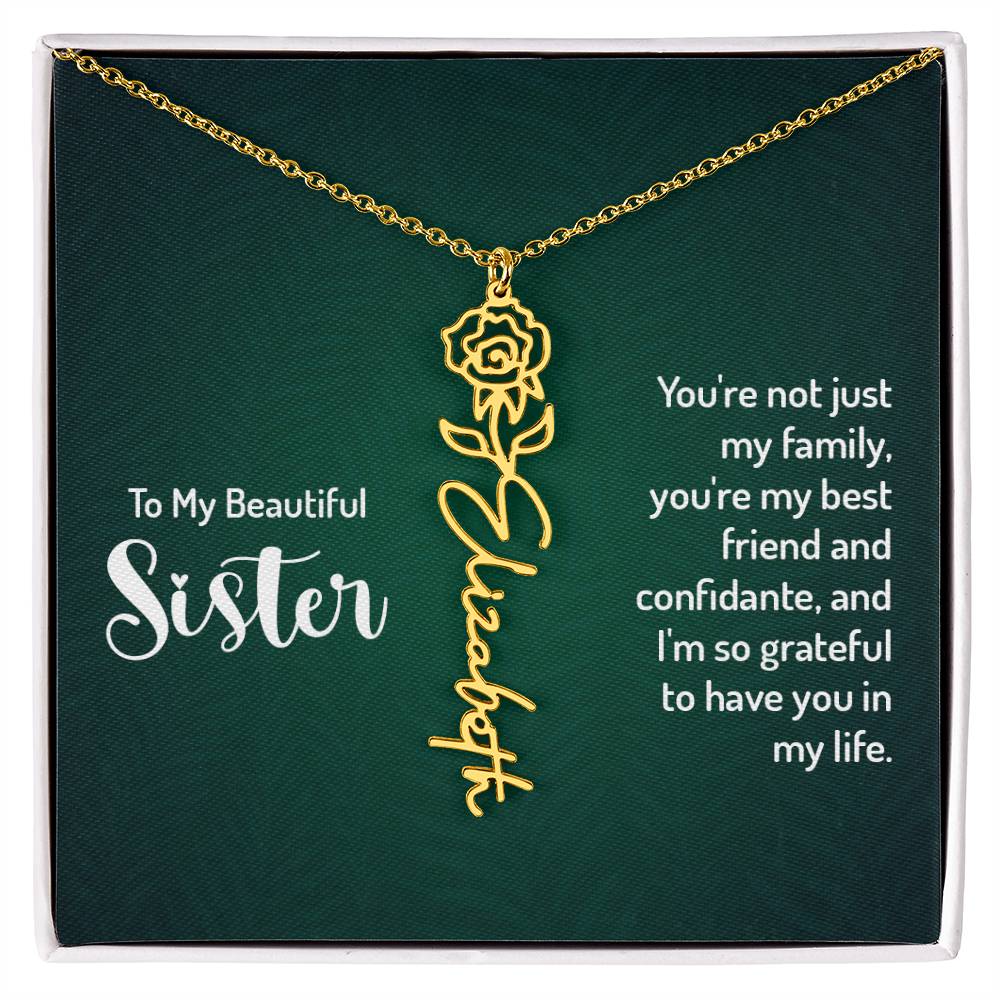 Flower Birth Month Name Necklace - To My Beautiful Sister