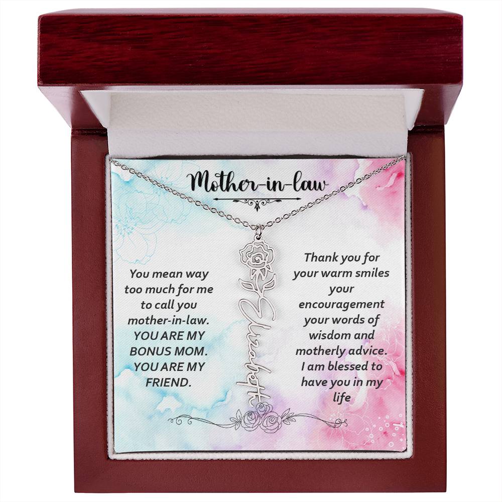 Flower Birth Month Name Necklace - Mother In Law