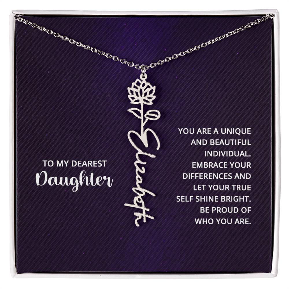 Flower Birth Month Name Necklace - To My Daughter