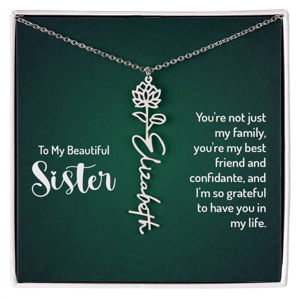 Flower Birth Month Name Necklace - To My Beautiful Sister