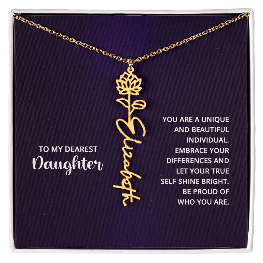 Flower Birth Month Name Necklace - To My Daughter