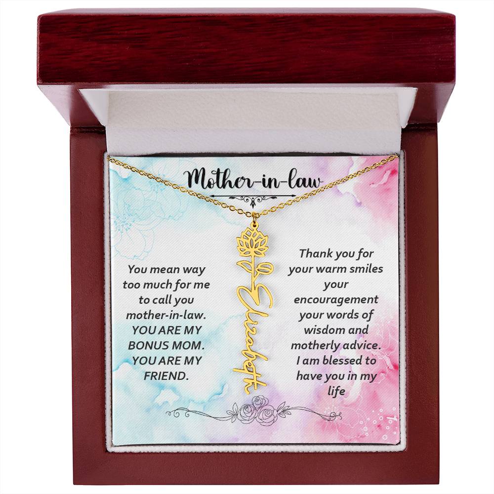 Flower Birth Month Name Necklace - Mother In Law