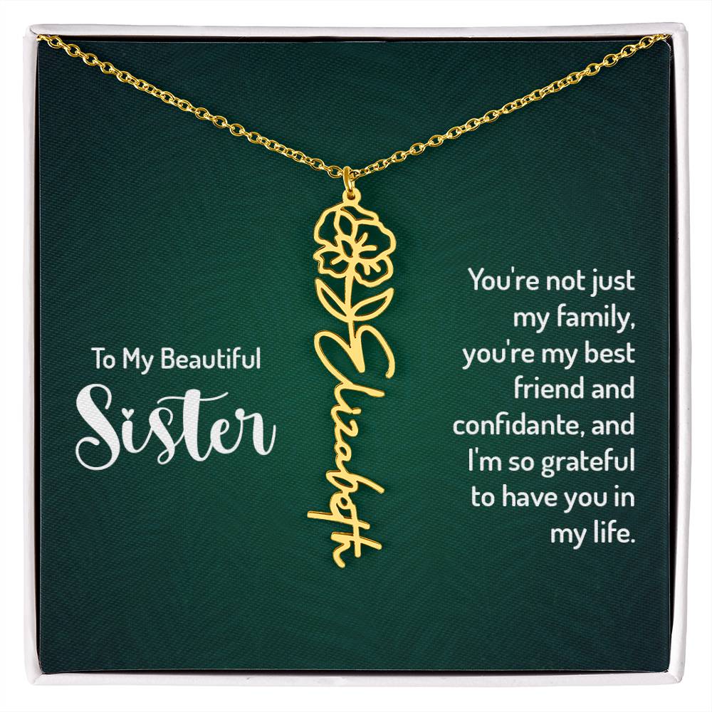 Flower Birth Month Name Necklace - To My Beautiful Sister