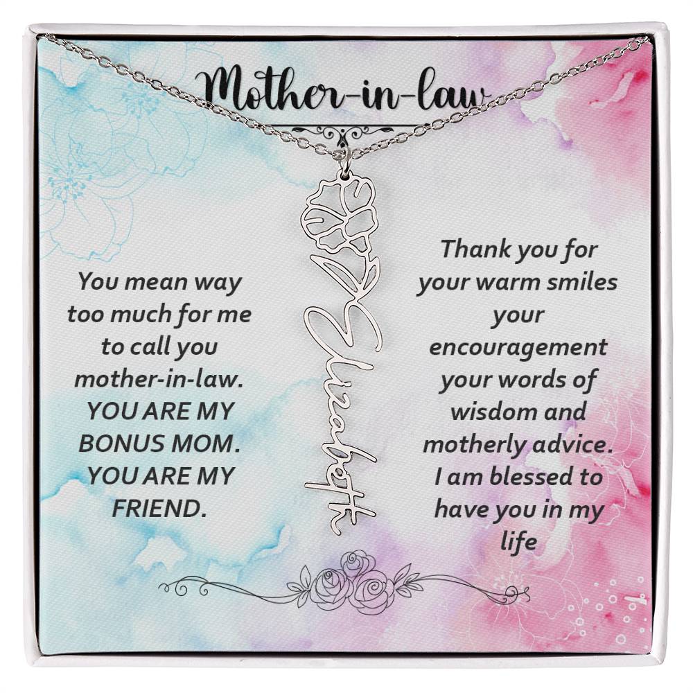 Flower Birth Month Name Necklace - Mother In Law