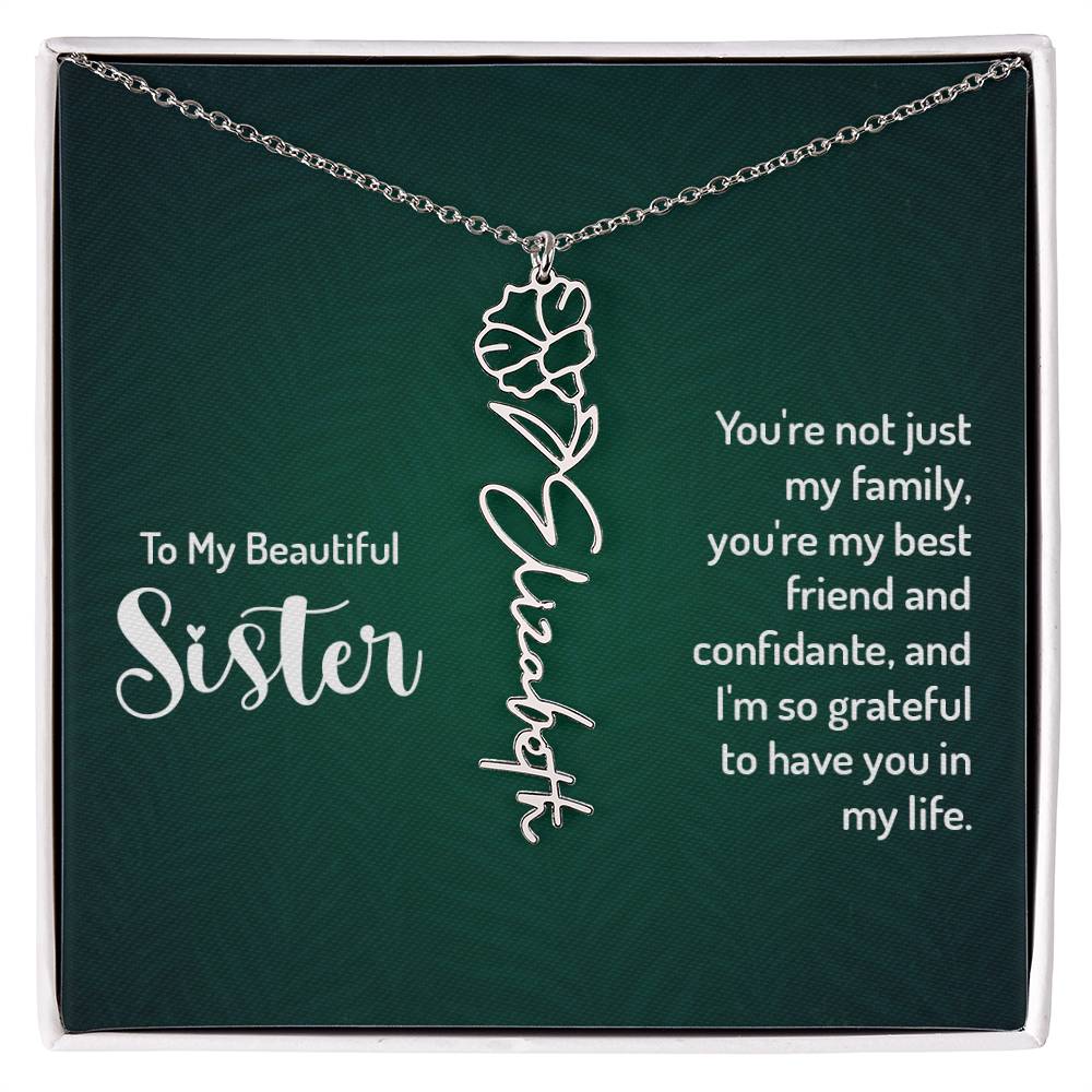 Flower Birth Month Name Necklace - To My Beautiful Sister