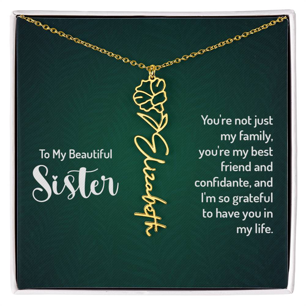 Flower Birth Month Name Necklace - To My Beautiful Sister