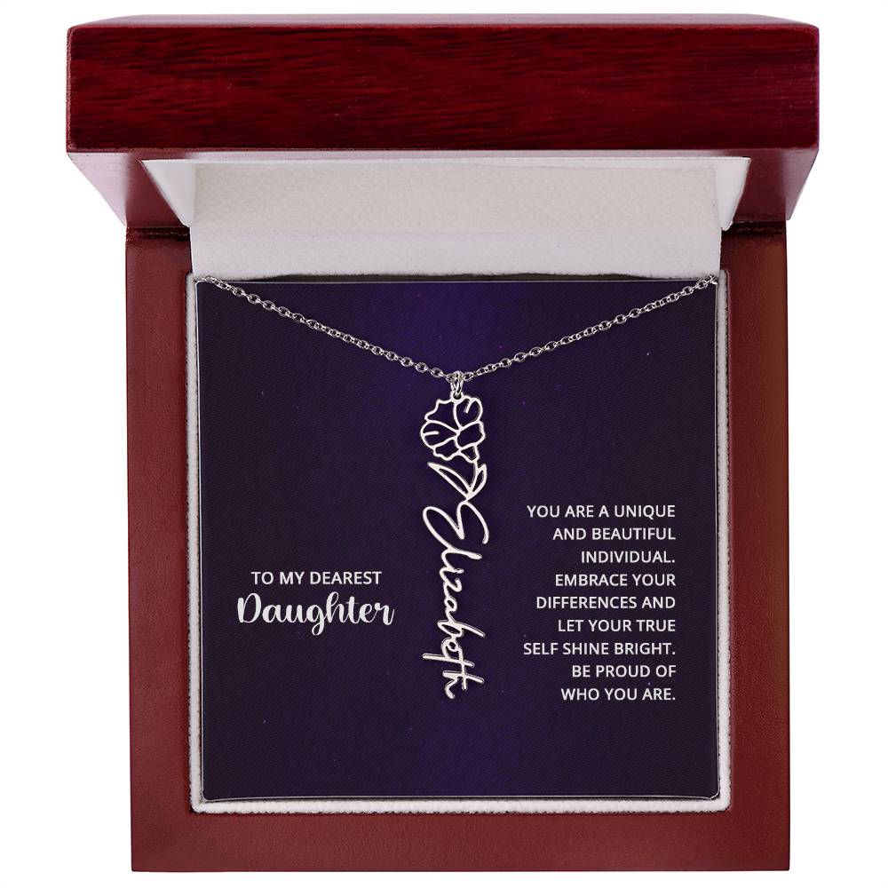 Flower Birth Month Name Necklace - To My Daughter