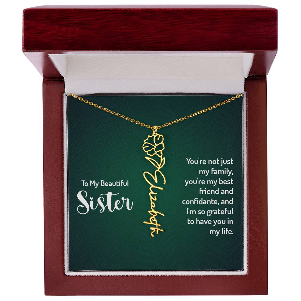 Flower Birth Month Name Necklace - To My Beautiful Sister