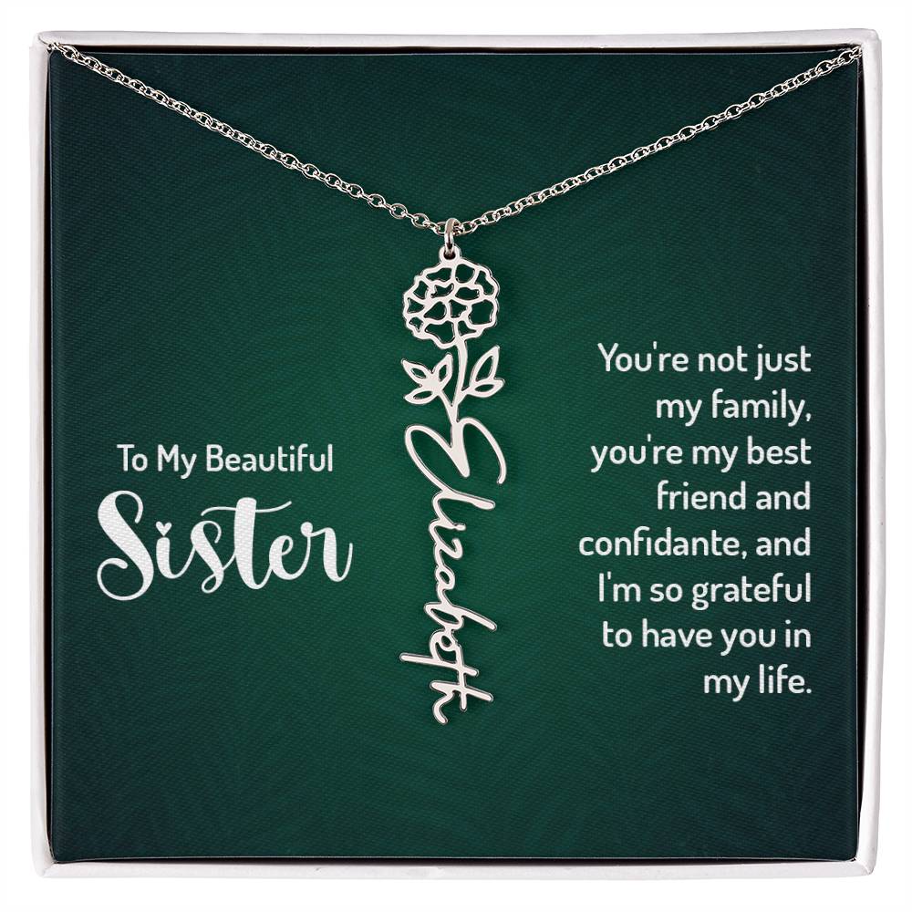 Flower Birth Month Name Necklace - To My Beautiful Sister