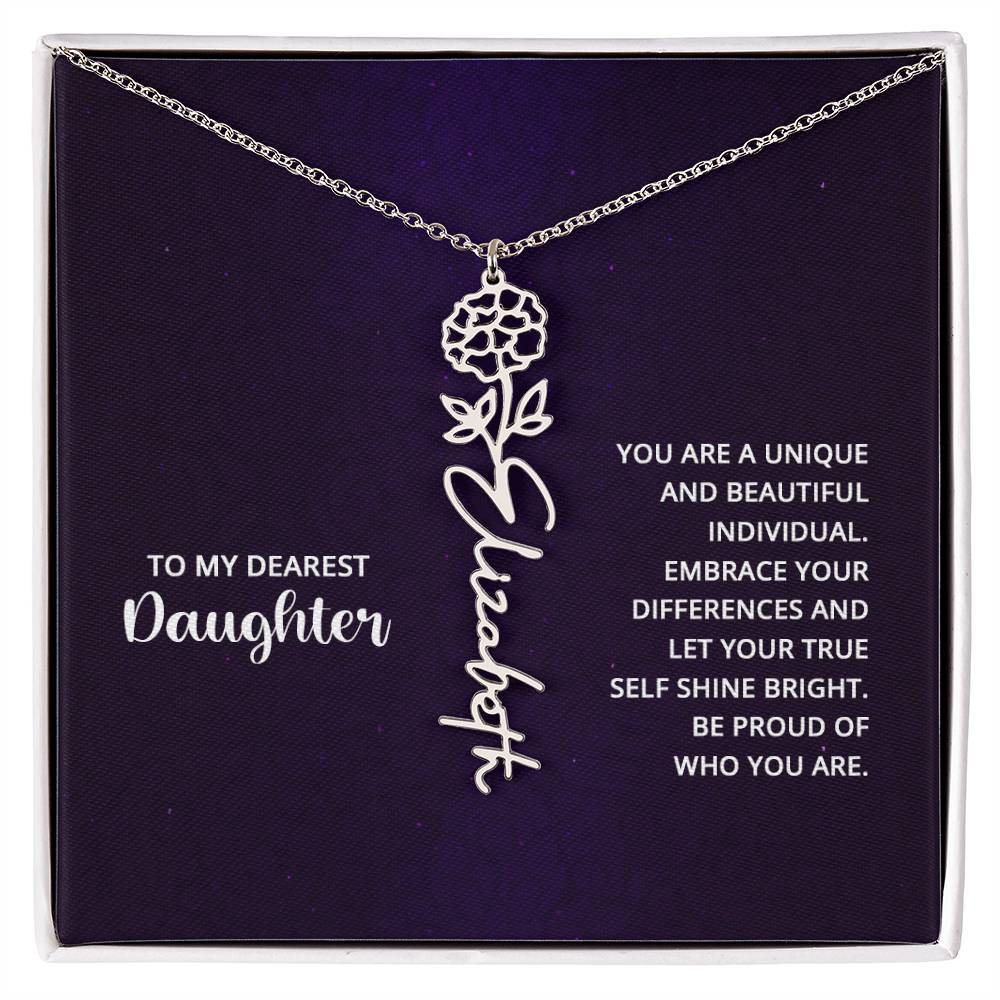 Flower Birth Month Name Necklace - To My Daughter