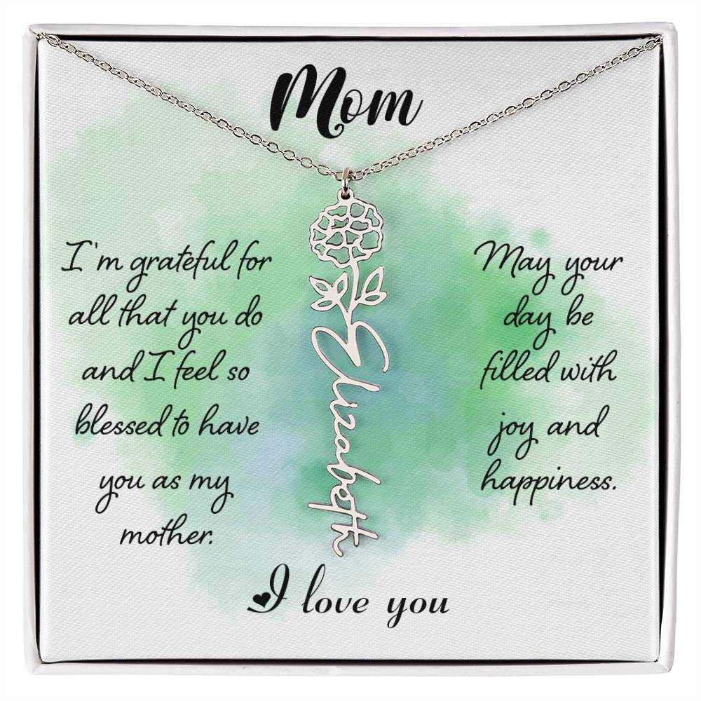 Flower Birth Month Name Necklace - To Mom