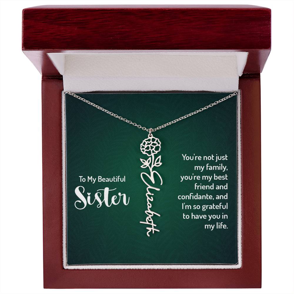 Flower Birth Month Name Necklace - To My Beautiful Sister